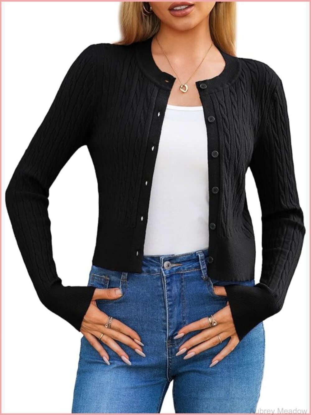Lightweight Cropped Cardigan Sweater Crewneck Button Down Long Sleeve